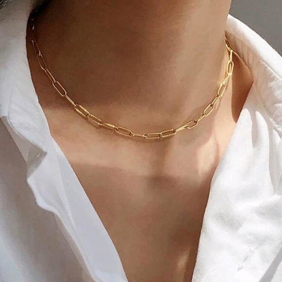 Jewelry - NEW 18"-20" Gold Toned Paperclip Stainless Steel Necklace